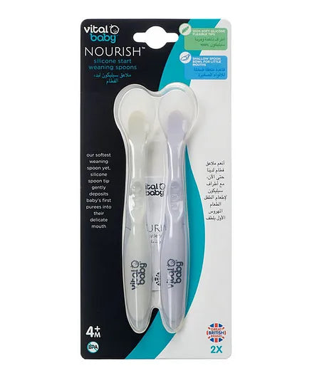 Vital Baby - Nourish Start Weaning Silicone Spoons (2Pk)|Fizz|White 4 Months+